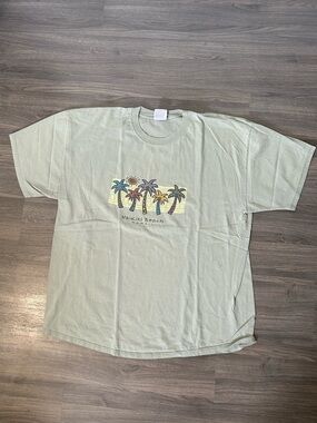 Port and Company Light Sage Green Waikiki Beach Hawaii Palm Tree Graphic Tee